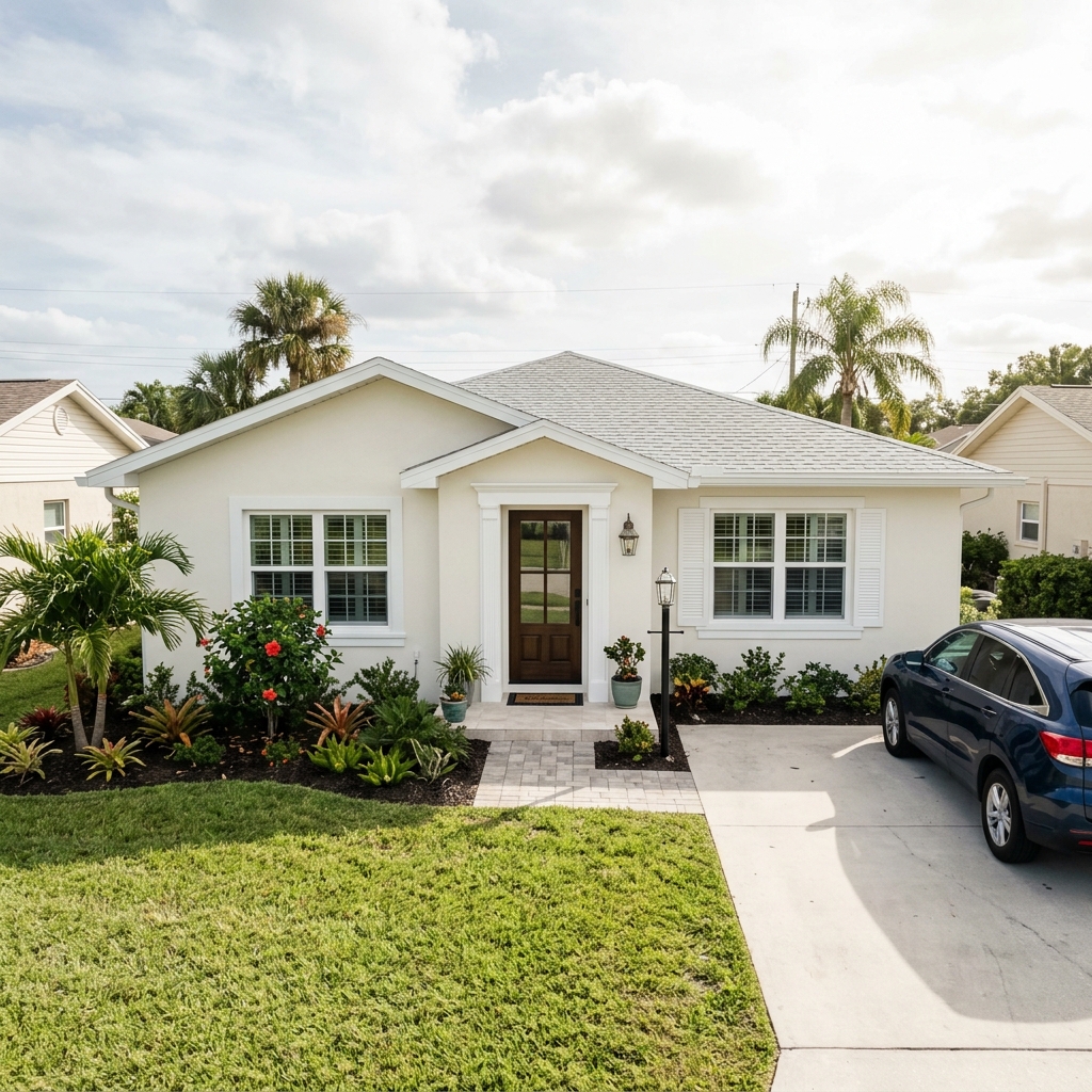 Freshly painted stucco exterior with Sherwin-Williams Emerald finish, Stuart FL